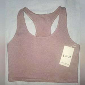 PACT Everyday Double Scoop Longline Bra Taupe Size Small, NWT!